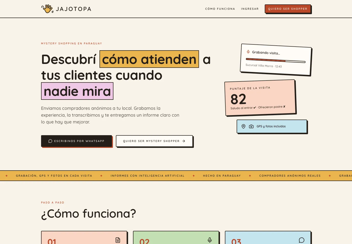 Screenshot of the Jajotopa landing page