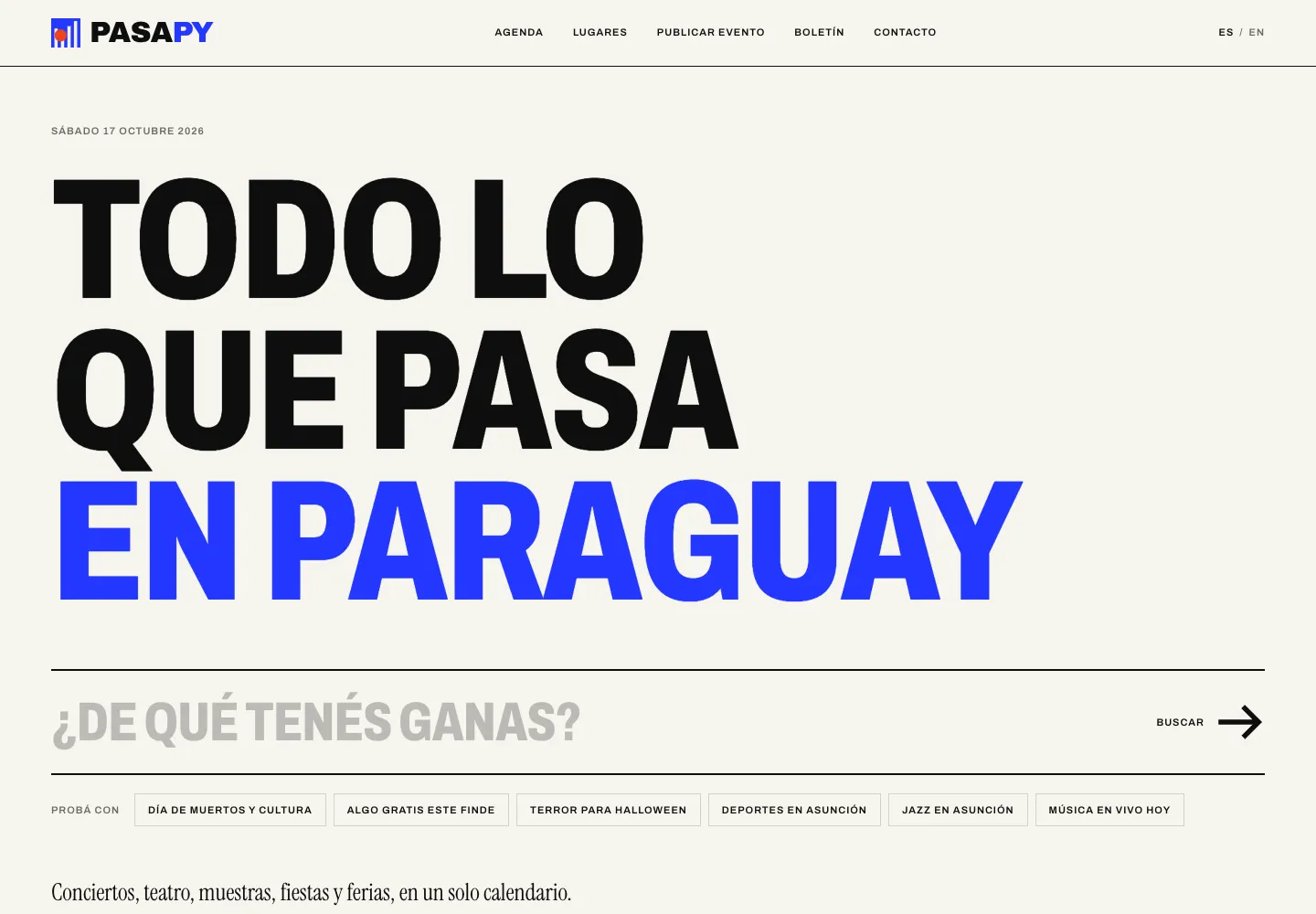 Screenshot of the Pasapy landing page